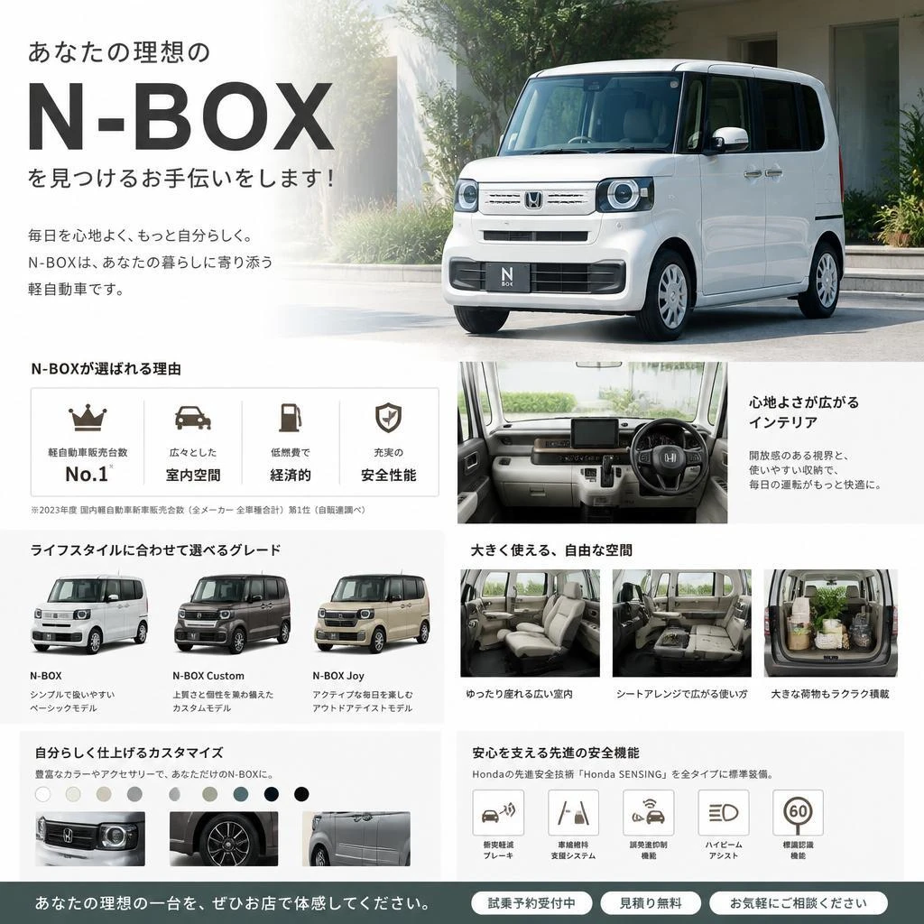 あなたの理想のN-BOXを見つけるお手伝いをします！